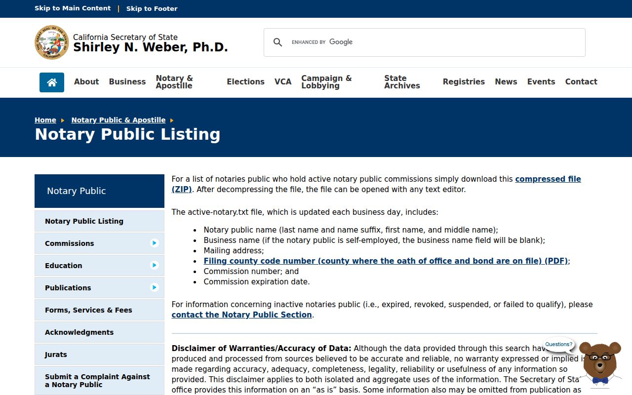 Lincoln people directories California active notary listing