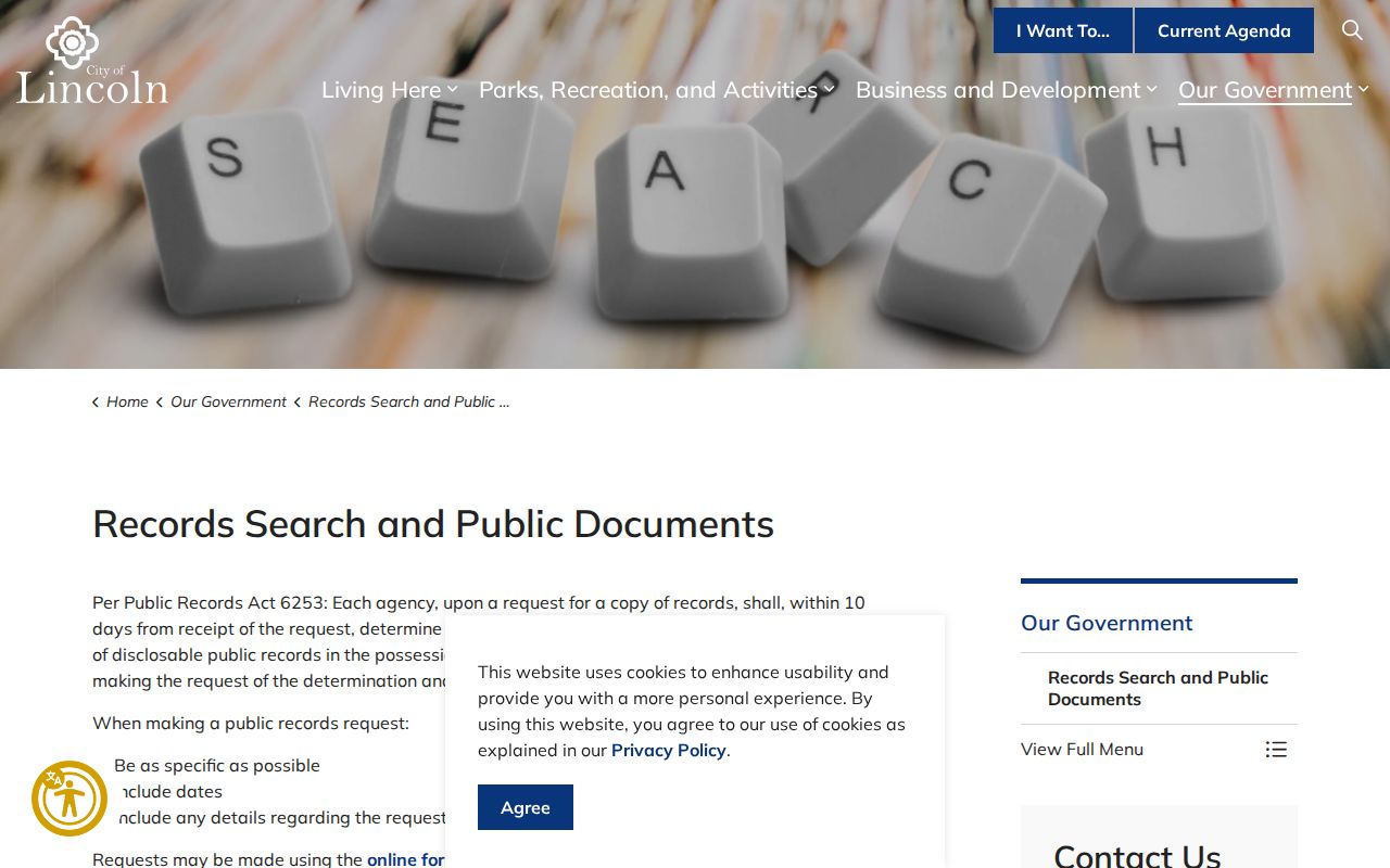 Lincoln public records search and public documents page