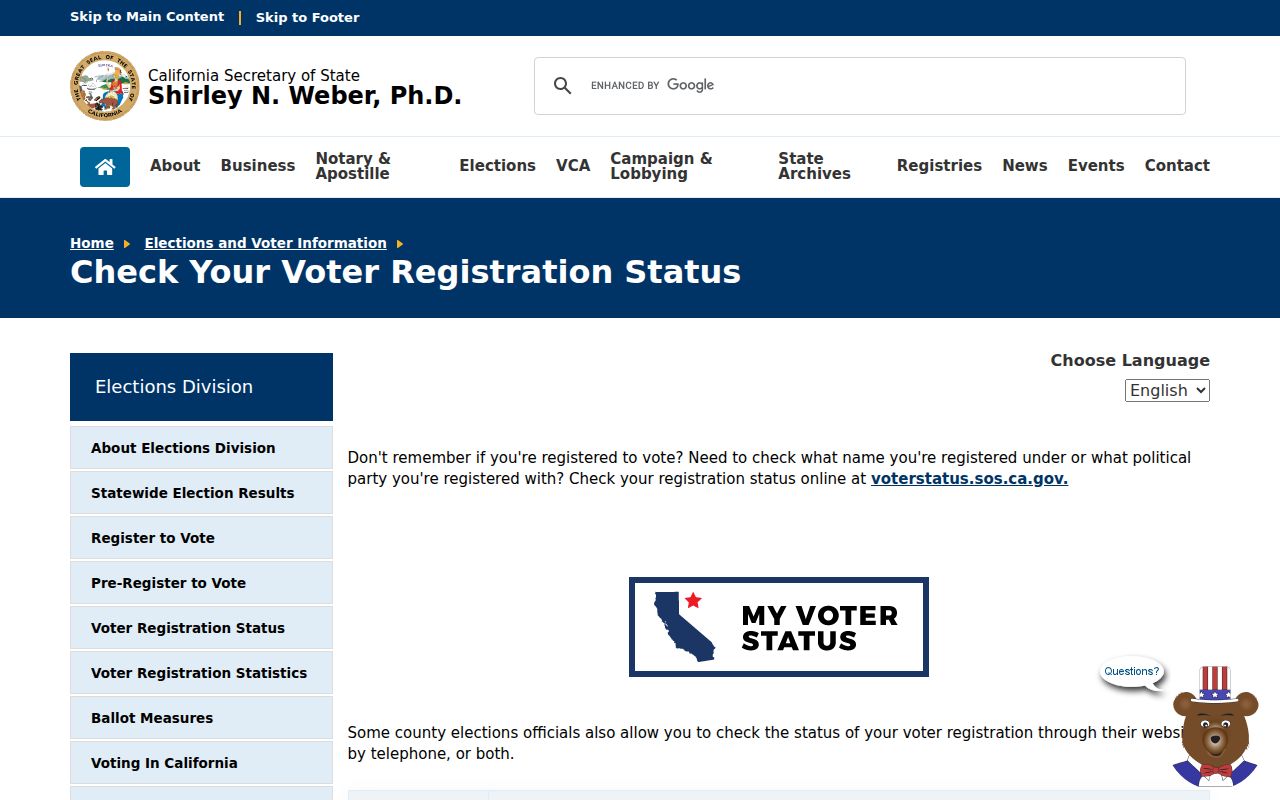 Lincoln voter registration records information on the California Secretary of State website